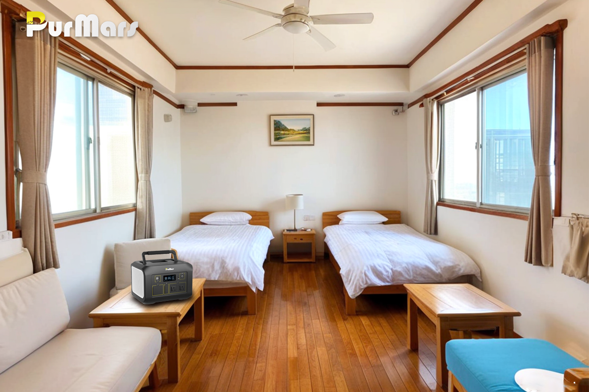 PurMars Portable Energy Storage Power Station in Bedroom Scene, Suitable for Home Emergency Power Backup and Indoor Electricity Support