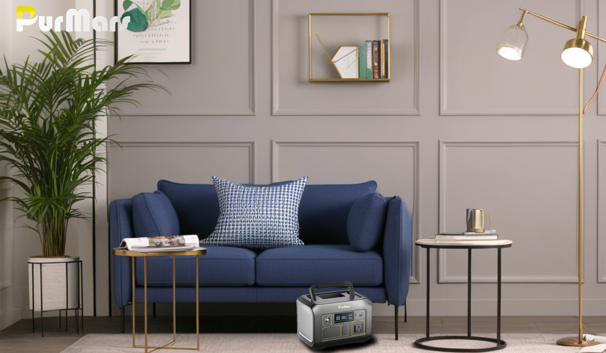 PurMars Home Energy Storage Power Station, Portable Energy Generator in Living Room Scene for Home Emergency Preparedness, Indoor Power Backup Solution