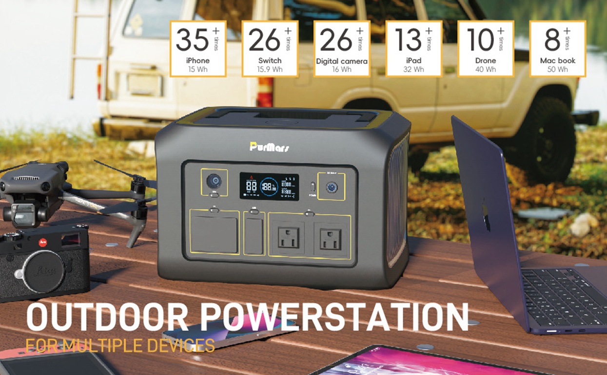 PurMars Outdoor Portable Power Station, Charges Multiple Devices Including iPhone (35+ Times), Switch (26+ Times), Digital Camera, iPad, Drone, MacBook, Ideal for Outdoor Adventures and Emergency Power