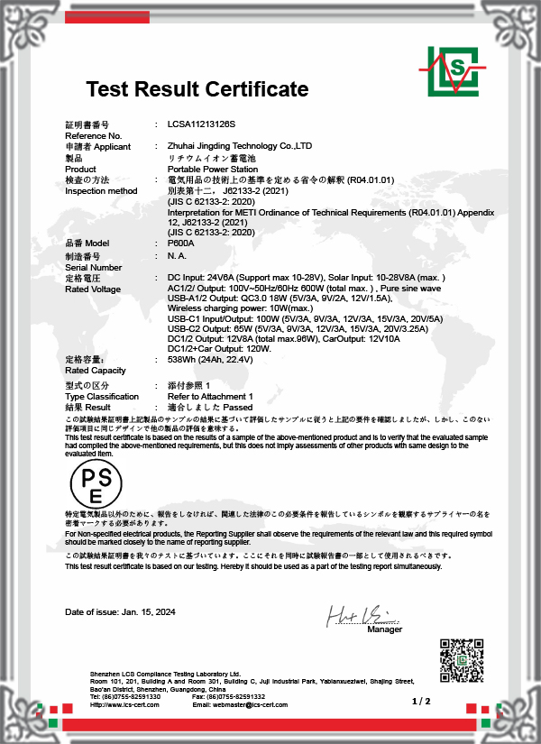LCSA11213126S-J62133 Certificate