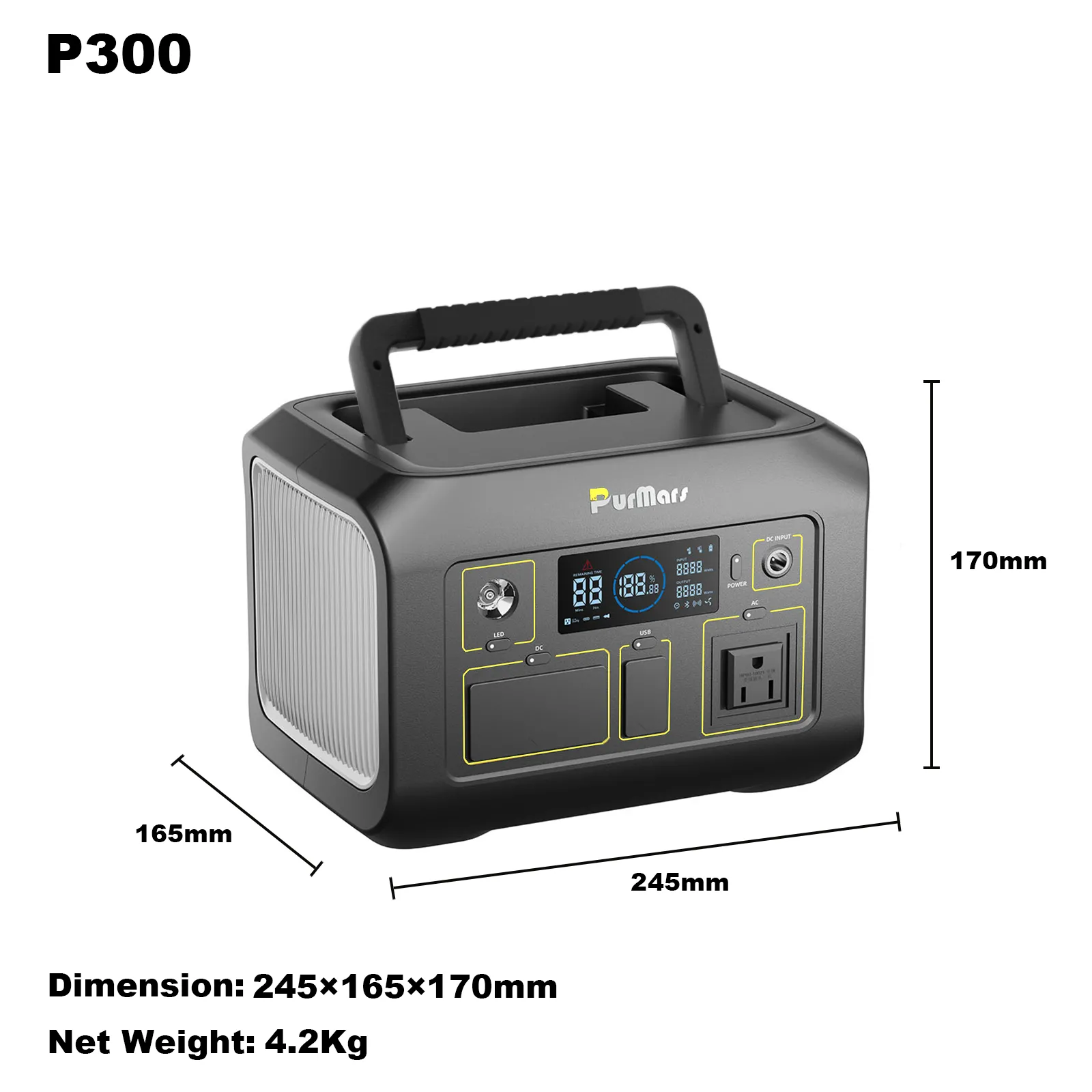 Portable Power Station P300A Dimension Drawing
