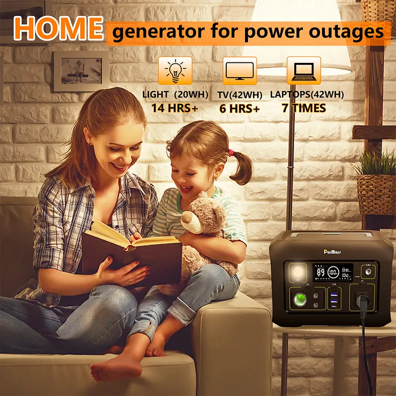PURMARS P300A/E Portable Power Station, 288Wh, with 300W AC output socket, solar generator and lithium iron phosphate battery