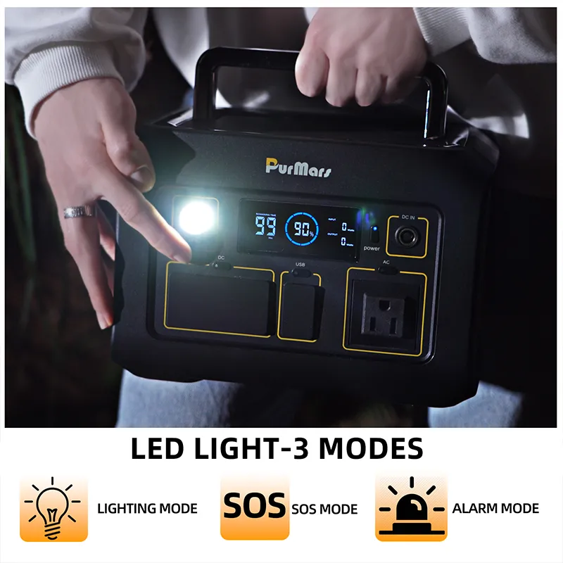 PURMARS P300A/E Portable Power Station, 288Wh, with 300W AC output socket, solar generator and lithium iron phosphate battery