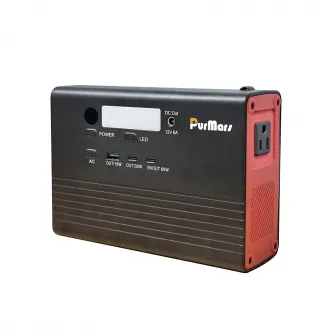 PURMAES P100A/E Portable Outdoor Power Station, 92Wh, equipped with three output options: AC output, USB, and DC output.